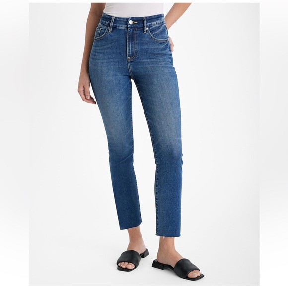 NWT Express High Waisted Dark Wash Raw Hem‎ FlexX Cropped Flare Jeans XL - Picture 1 of 9